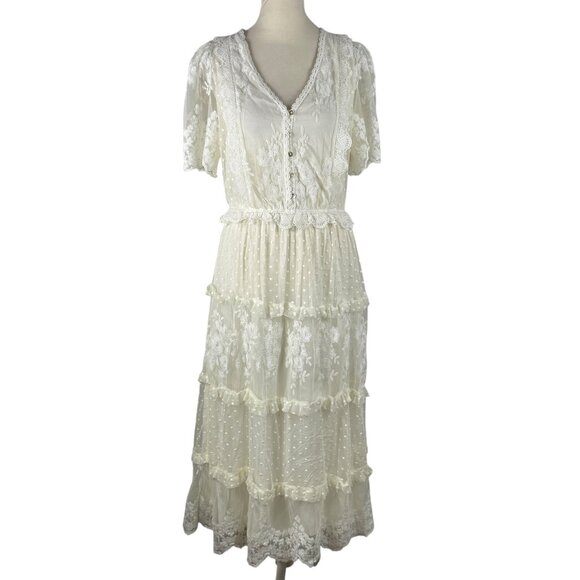 NWOT Carly Jean Los Angeles Ivory Lacy V-Neck Junie Dress Size Medium - Picture 2 of 15